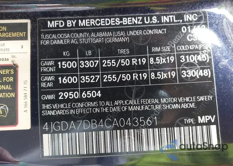 2012 Mercedes-Benz Ml 550 4Matic z USA, uszkodzony, nr VIN 4JGDA7DB4CA043561